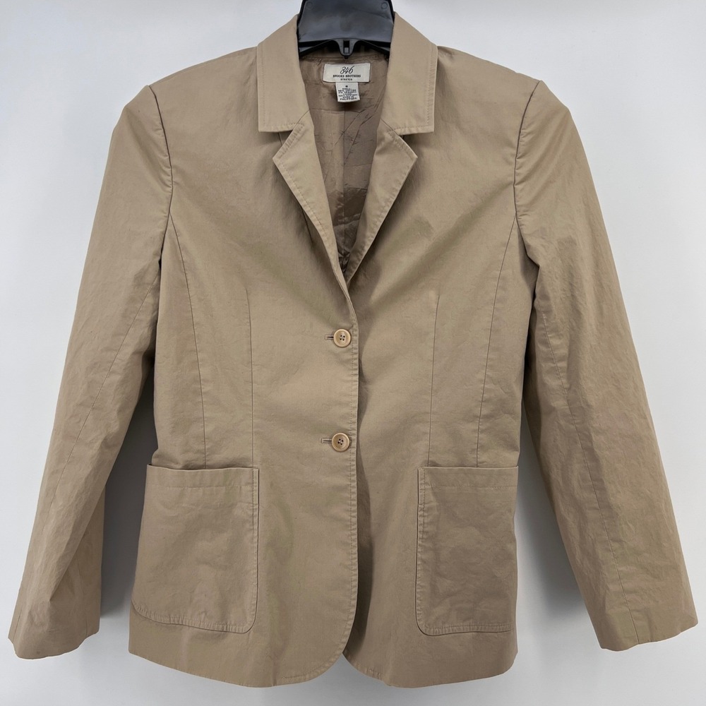 346 Brooks Brothers Stretch Cotton Women's Blazer Tan Size 8 Two Button Pockets